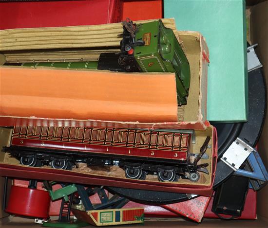 A Hornby 00 train set including track, signals, tenders and engine